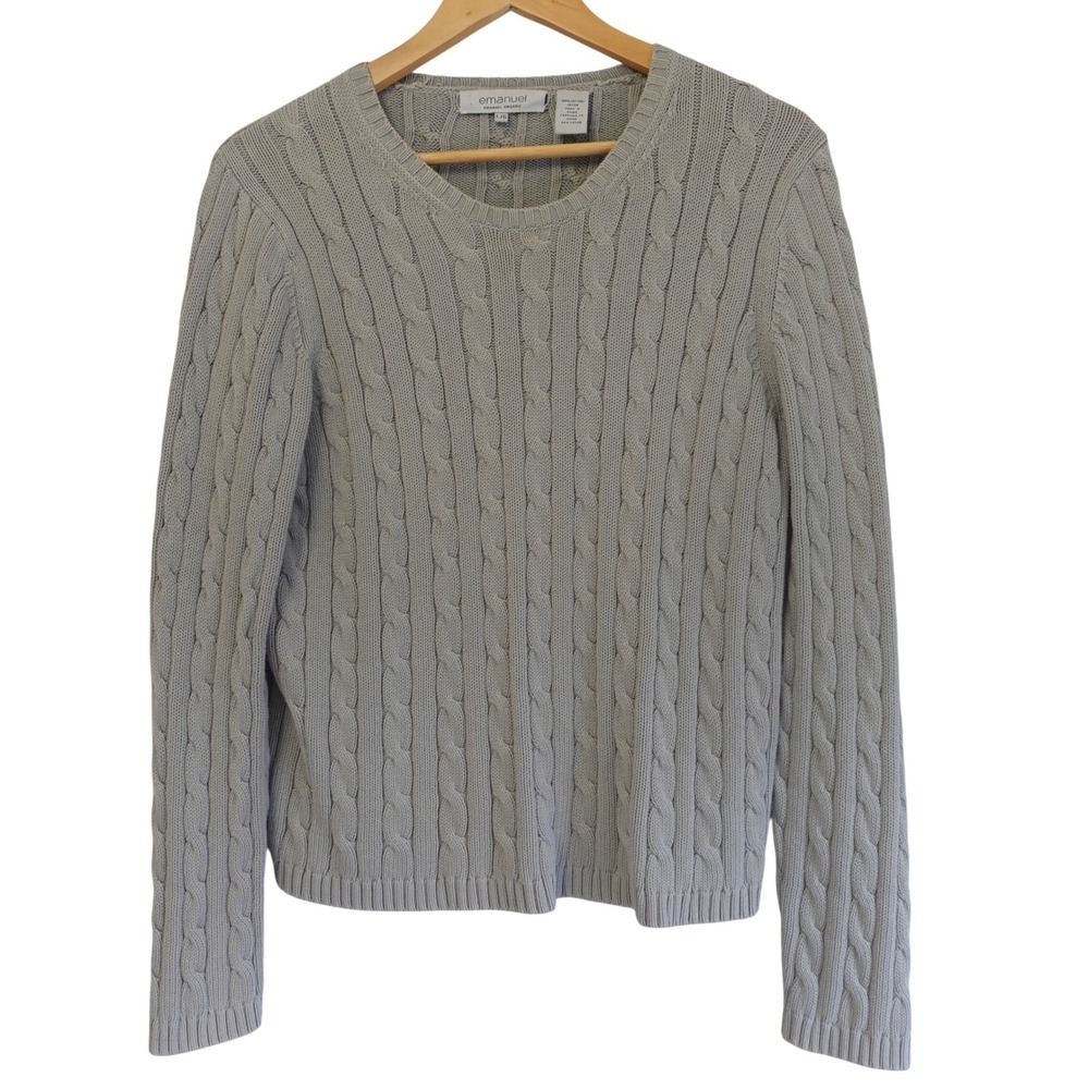 Emanuel Ungaro Sweater Womens L Blue Cotton Cable Knit Grunge Light Academia
